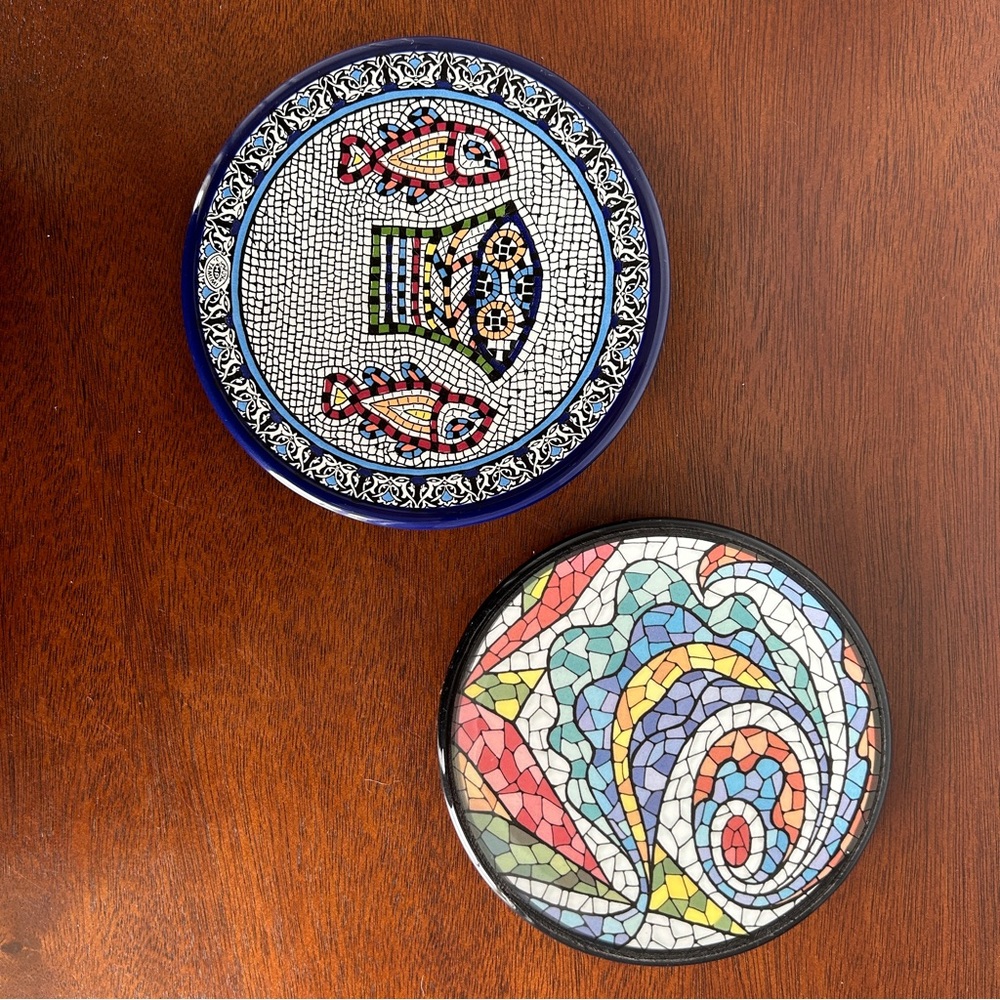Two Handpainted Mosaic Decorative Wall Plates